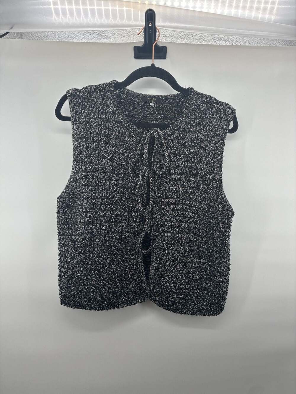Massimo Dutti Knit Vest Size M Black White Tie Front Made In Italy